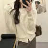 Cardigan casual de cor sólida com gola alta e botões diagonais, jaqueta de tricô feminina nova para o outono, top versátil de caimento justo, moderno