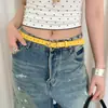 Cinturón de Cintura Amarillo Hueco Estilo Coreano Dopamina para Mujeres Estilo Milenio Hebilla de Metal Decoración de Cinturón de Cuero con Accesorios de Cinturón de Jeans Moderno