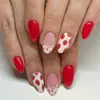 Uñas postizas de encaje de fresa para prensa francesa, manicura larga en forma de almendra, color rojo sólido puro, estilo dulce de chica fresa, uñas postizas desmontables