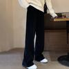 Pantalones casuales adelgazantes forrados de vellón chenilla para mujer, invierno, Nuevos, holgados, rectos, de talle alto, tipo mopa, de pierna ancha, largos