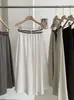 Saia casual midi solta versátil emagrecedora de cintura alta estilo coreano com cinto para mulheres 8637