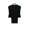 Top de punto acanalado con cuello semialto para mujer, de lana merino y triacetato, nuevo estilo otoño 2026, top de manga media para usar como base