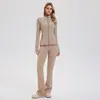 Conjunto de Roupa de Yoga Ajustada Estilo Europeu e Americano Transfronteiriço, Jaqueta Esportiva de Manga Longa com Zíper de Primavera, Calça Longa Flare de Fitness e Yoga Feminina
