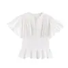 Comercio exterior transfronterizo estilo europeo y americano ropa de mujer ZA AliExpress superventas moda casual cuello redondo con volantes mangas abullonadas cortas top