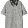 Camisa Polo Color Block Xadrez Estilo Retro Preguiçoso com Gola Dobrada para Homens, Falso Duas Peças Top Solto - Verão 2026