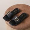Pantuflas planas para mujer 2025 Moda Pantuflas de mujer Verano para exterior Playa Hebilla cuadrada Plano Casual Pantuflas de mujer