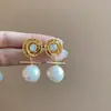 Estilo Pintura al Óleo Jardín de Monet Pendientes de Flor de Amor Perla Pendientes de Temperamento de Moda Lujo Ligero Pendientes de Gama Alta Venta al por Mayor