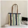 Bolsa de Palha Grande Capacidade Cor Color Block Bolsa Tote Novo Estilo 2026 Bolsa de Ombro Bolsa Grande para Praia de Férias Vazada