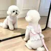 Roupas para Cachorro com Peitoral, Vestido de Renda Doce com Asas de Anjo Respirável de Verão para Animais de Estimação, Adequado para Bichon, Teddy e Gatos, com Engate para Guia