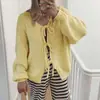 Chaqueta Cardigan de Punto con Cordones y Cuello Redondo 2026 Europea y Americana Transfronteriza Otoño e Invierno Nuevo Jersey Sencillo de Color Sólido para Commuter para Mujer