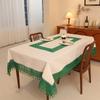 Capa de toalha de mesa xadrez de cor sólida com borlas, algodão e linho natural, toalha de mesa branca, à prova de poeira, capa de piano para mesa de centro para cabelo