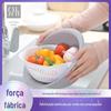 Yimei plástico de camada dupla rotativa cesto de drenagem cozinha multifuncional lavagem cesto de lavagem de arroz peneira de frutas drenando azul