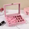 Caixa de Joias Transparente com Janela Rosa Trancável para Venda por Atacado, Caixa de Presente para Brincos e Colares, Caixa de Armazenamento de Joias