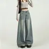Jeans de Pierna Ancha de Corte A Retro Americano para Mujer, Tendencia de Primavera Versátil Estilo Nuevo, Pantalones Sueltos con Caída para Forma de Pera, de Largo hasta el Suelo