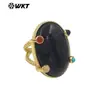 Wt-R585 Anillo Abierto Geométrico Retro Británico con Patrón Ovalado, Piedra Natural Colorida, Chapado en Oro de 18 Quilates para Hombres y Mujeres