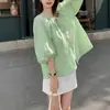 Camisa lnto verde para mujer 2026 nuevo verano estilo coreano hermosa y elegante holgada fina manga de farol top blusa