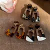 Brincos de Tarraxa com Pingente Quadrado de Resina Agulha de Prata Estilo Artístico Retrô Vintage Brincos de Moda Luxo Leve Sensação de Alto Padrão Acessórios Individuais de Brincos