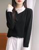 Elegante Suéter Pulôver de Tricô com Design Único em Blocos de Cor, Estilo Francês, Manga Longa para Mulheres, Adequado para Usar Sozinho ou como Camada Base