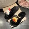 Nuevas Pantuflas Peludas Versátiles de Nicho Lindas de Fondo Plano para Otoño e Invierno para Mujer Pantuflas de Algodón Navideñas de Dibujos Animados para Mujer Venta al por Mayor Transfronteriza