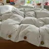Juego de Ropa de Cama de Cuatro Piezas de Algodón Puro Lavado con Botones Estilo Muji, Funda Nórdica de Gasa de Doble Capa Jacquard, Juego de Tres Piezas para Dormitorio de Estudiante