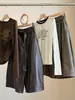 Pantalones de Pierna Ancha de Cuero PU Color Café Melard para Mujer, Nuevo Estilo Otoño, Gama Alta, Corte Holgado, Adelgazantes, Pierna Recta, Pantalones Cropped Versátiles