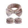 Faixa de Cabelo Popular Transfronteiriça Cor Sólida com Laço Conjunto de Três Peças Conjunto de Pulso para Lavar o Rosto Popular na Amazon Conjunto de Três Peças com Laço