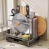 Suporte para facas e prateleira de armazenamento, porta-utensílios de cozinha multifuncional, tábua de corte integrada, suporte magnético para facas, suporte para tábua de corte de bancada para facas de cozinha