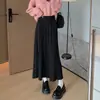 Novo saia midi plissada versátil de outono e inverno, cintura alta estilo coreano, barra larga, saia de lã tricotada quente e grossa, saia longa