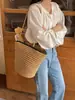 2026 Nueva Bolsa de Paja con Borde Negro Bolso Tejido a Mano Bolsa Tote de Hombro de Gran Capacidad para Vacaciones en la Playa
