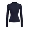 Camiseta de Manga Larga Ajustada de Moda con Cuello Semi-Alto para Otoño e Invierno, Top de Color Sólido con Base Acanalada que Realza la Cintura