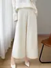 Pantalones de punto de lana pura de talle alto de pierna ancha para mujer, adelgazantes, sueltos, cintura elástica, informales, cropped, Otoño/Invierno 2026