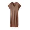 Verano Nuevo Camisón de Manga Corta con Cuello en V para Mujer Falda Base Larga Enagua Vestido para Casa Seda de Morera Interior Color Sólido
