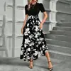 Vestido de Moda y Elegante con Estampado Floral de Cintura Alta para Mujer Europeo y Americano Transfronterizo de AliExpress