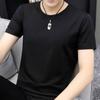Camiseta de manga corta para hombre, cuello redondo, holgada, de verano, moderna, negra, de media manga, color liso, nuevo estilo en el mercado.