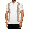 Camisa Polo de Manga Corta Tejida Camiseta para Hombre Rayas Media Cremallera Estilo Old Money Amazon Fábrica Transfronteriza Venta al por Mayor