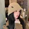 Sombrero de pescador de punto de alta gama para mujer, cálido de invierno, adelgazante, para circunferencia de cabeza grande, sombrero tipo cubo retro estilo coreano