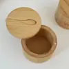 Bote para Condimentos de Bambú Duoge de Venta Caliente Transfronterizo con Cuchara Caja de Sal de Madera de Bambú Nanzhu de Doble Compartimento Sellada Suministros de Cocina