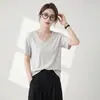 Camiseta de Color Sólido con Cuello en U y Mangas Cortas para Mujer, Verano, Corte Holgado, Adelgazante, Versátil, Ropa Interior Casual Básica, Camisa Base de Estilo Básico