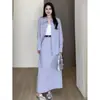 Conjunto de duas peças de moda plus size: blusa roxa e saia para mulheres, traje casual para o outono de 2026 para senhoras plus size