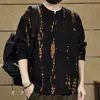Camiseta Texturizada Estilo Retrô Americano de Manga Longa para Homens, Novo Estilo de Outono com Design Moderno, Blusa Casual Solta Falsa de Duas Peças para Homens