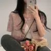 Chic Coreano Estilo Francés Suave Elegante Retro Chaqueta de un Solo Botón Cuello Redondo Manga Corta Ropa para Mujer