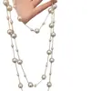 Collar de Perlas de Imitación Blanco Leche de Alta Gama Estilo Francés, Nueva Cadena para Suéter Larga Multicapa de Lujo Ligero Otoño e Invierno