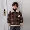Roupas Infantis Rantuo 2026 Nova Jaqueta de Couro-Pelo Integrado Outono/Inverno para Meninos, Casaco de Couro Xadrez com Forro de Lã, Transfronteiriço