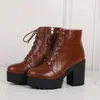 Botas Martin de plataforma de punta redonda con suela gruesa para otoño e invierno, botas cortas de tacón ultraligero para mujer con cremallera lateral, tacón cuadrado de color liso, talla grande