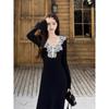Vestido Negro de Cuello en V Estilo Francés para Mujer, Nuevo Modelo de Principios de Otoño, Vestido Largo Ajustado