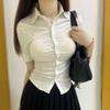 Camisa de manga comprida com decote em V feminina de âncora de peito apertado 2022 primavera e outono elegante slim-fit sexy cyber celebridade camisa branca feminina