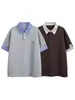 Camiseta de Manga Corta con Bloques de Color, Cuadros y Parches, Estilo Coreano de Moda, Marca Nanxia, Falso Dos Piezas para Hombre, Verano Casual Suelto Polo