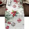 Camino de mesa navideño transfronterizo más vendido de Amazon, directo del fabricante, mantel de lino estampado con muñeco de nieve rosa y Papá Noel