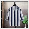 Camisa de Manga Três Quartos para Adolescentes Masculina Verão 2025 Nova Camisa Estampada de Manga Meia-Manga Solta Respirável Tendência Marca Top Masculino