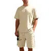 Conjunto de Shorts Casuais de Verão Pesado Jacquard Xadrez Loose de Manga Curta para Homens Europeus e Americanos Cross-Border High Street Venda por Atacado para Homens